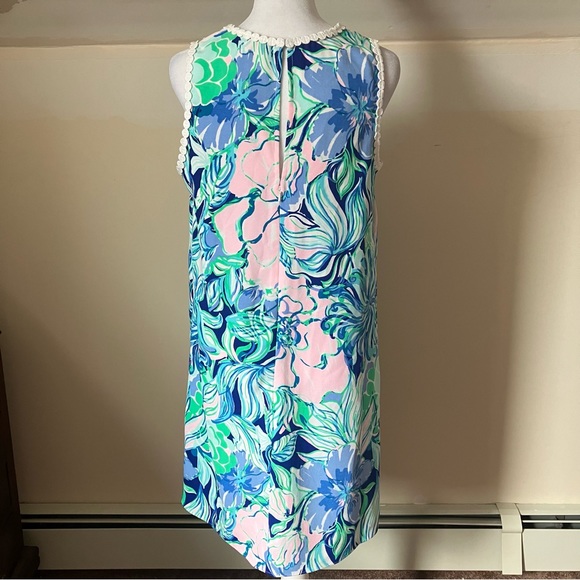 Lilly Pulitzer Nalan Soft Shift Pink Floral & Lace Neckline Dress size 4 - Picture 5 of 7